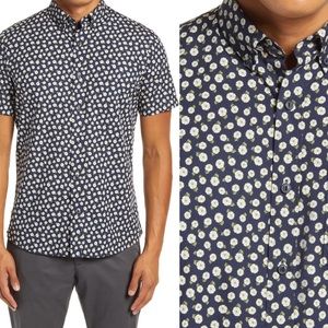 1901 Slim Fit Daisy Print Short Sleeve Button Down Shirt